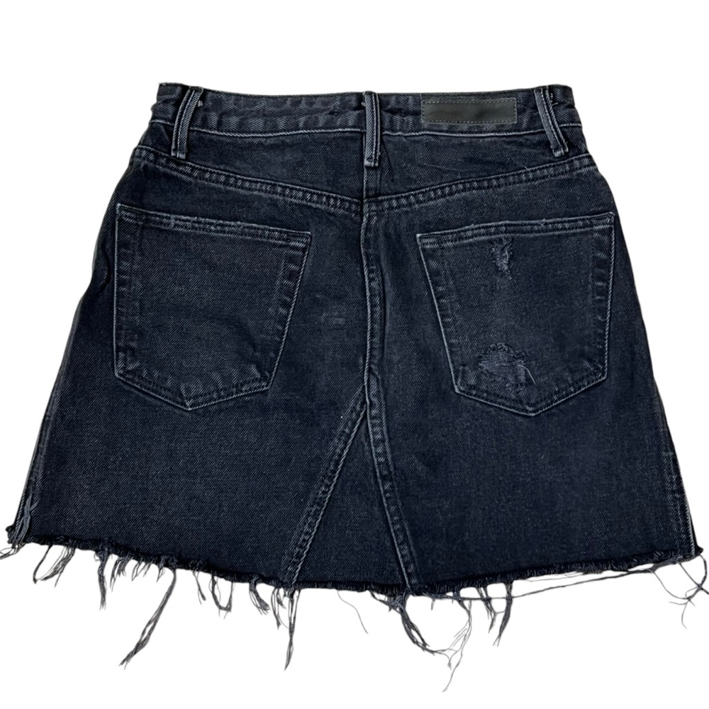 GRLFRND Denim Mini Skirt Distressed Raw Hem High-Rise Black Button Fly